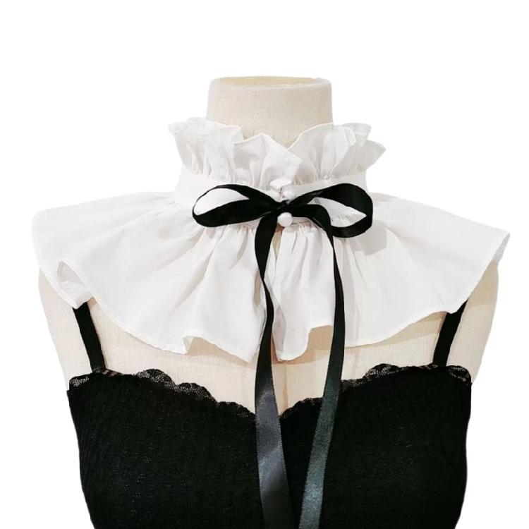 Vintage Victorian Ruffle Stand False Collar with Ribbon Bowknot Pleated Shawl Cape Boleros for Wedding And Evening Wear