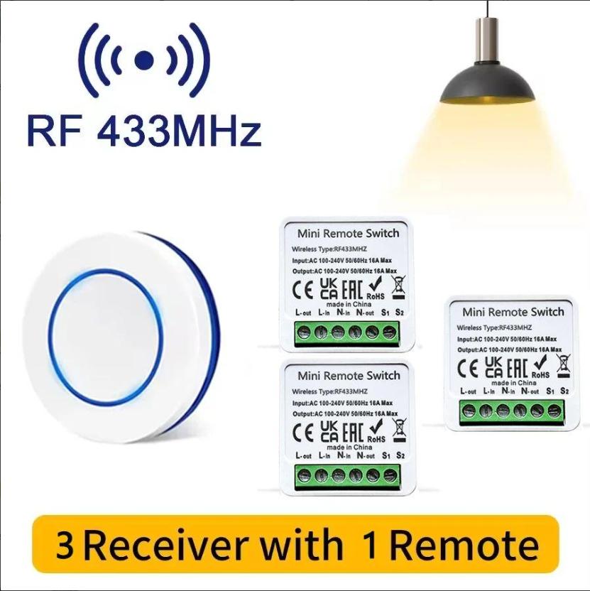 Interrupteur Intelligent 16A Contrôleur Relais RF 433MHz Télécommande Sans Fil Mini Bouton Rond Interrupteur Mural à Panneau pour Appareils DIY Maison Intelligente