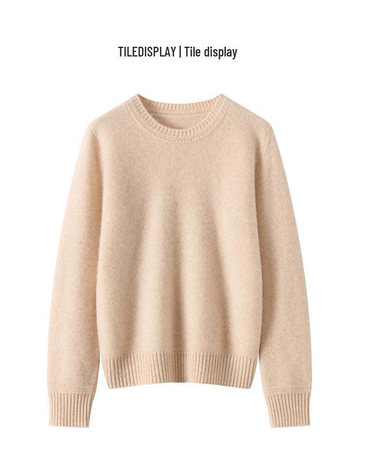 Women's Cashmere Round Neck Sweater - Thickened, Versatile, Loose Knit for Autumn/Winter.