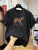 Plus Size Women's Horse Graphic Print Dralon Brushed Short Sleeve T Shirt Loose Crew Neck Spring Casual Basic Top