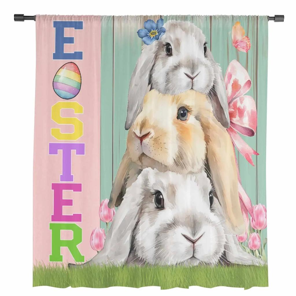 Velikonoční zajíček Vzhled dřeva Průsvitné závěsy Do obývacího pokoje Kuchyňské okenní závěsy Ložnicové tylové voálové závěsy