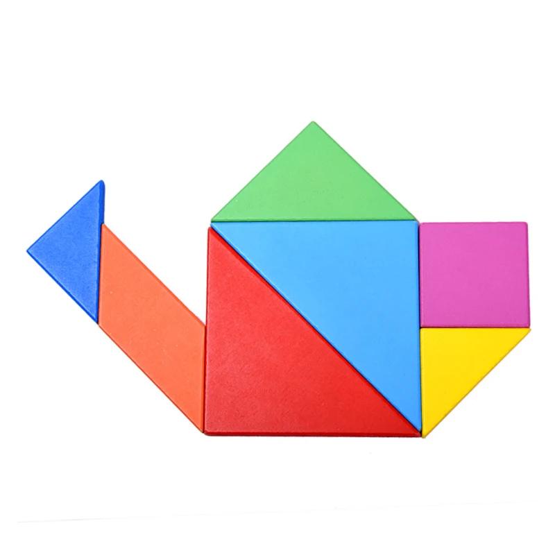 Drewniane Puzzle Tangram dla Dzieci 7 Kolorowych Kawałków Zabawki Edukacyjne Łamigłówka Zabawka Edukacyjna dla Chłopców i Dziewcząt Zabawna Upominek na Imprezę