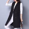 Korean Fashion Women's Sleeveless Blazer Vest - Autumn Casual Loose Long Waistcoat, Solid Color Office Lady Outwear