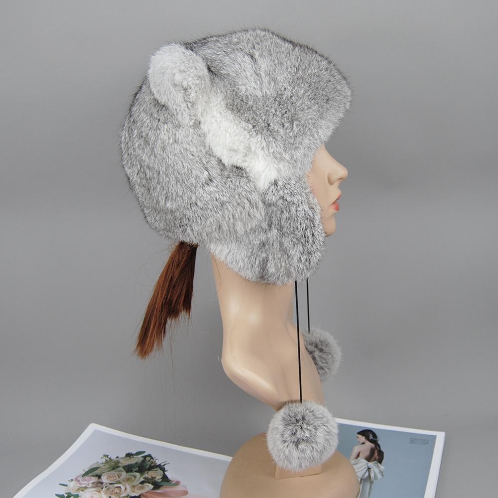New Lady Winter Warm Real Rabbit Fur Hat Snow Cap Winter Hats For Women Girls Real Fur Knit Skullies Beanies Natural Fluffy Hat