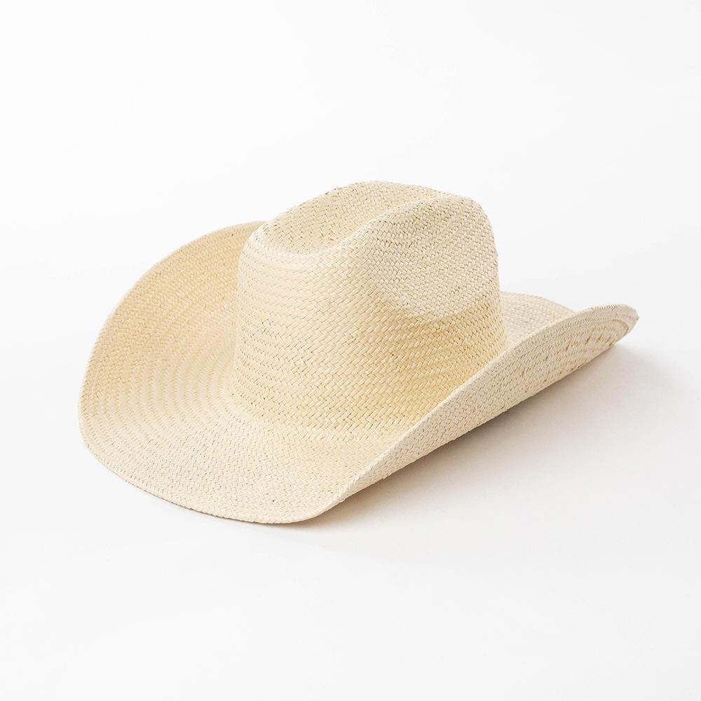 Cappello di paglia con tesa larga e bordo arricciato Cappello di paglia stile cowboy occidentale per uomo e donna protezione solare estiva da spiaggia cowboy