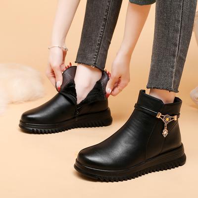 Pantofi mamă din piele microfibră, bumbac, iarnă, catifea caldă, pentru femei de vârstă mijlocie și în vârstă, cizme plate, antiderapante, cu fermoar lateral pentru persoanele în vârstă