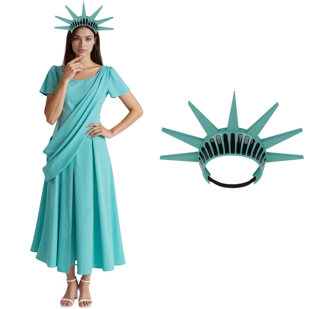 Halloween costume party Lady Liberty long skirt headband cosplay character costume summer dress