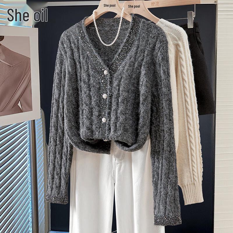 

Элегантный женский кардиган на пуговицах с V-образным вырезом, из смесовой шерсти One Size