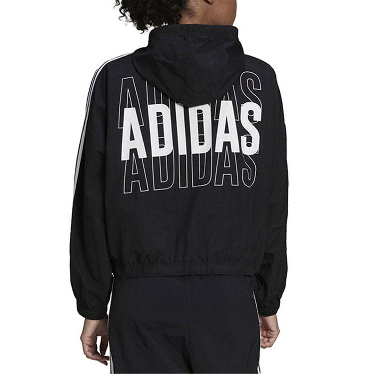 Adidas Striped Logo Hooded Woven Jacket Women Jackets Black HC9160