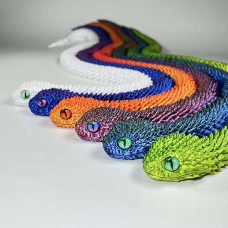 3D Printed Snake Realistic Snake Statue Movable Joint Fidget Toys Simulation Snake Year Desk Ornament Animal Model Gift