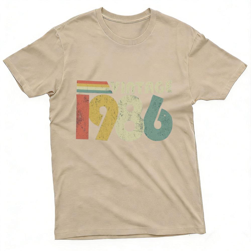 Vintage 1986 Print T-Shirt Lässig Rundhals Kurzarm Baumwolle Oberteile Retro 80er Jahre Stil Grafik-T-Shirt Streetwear Kleidung