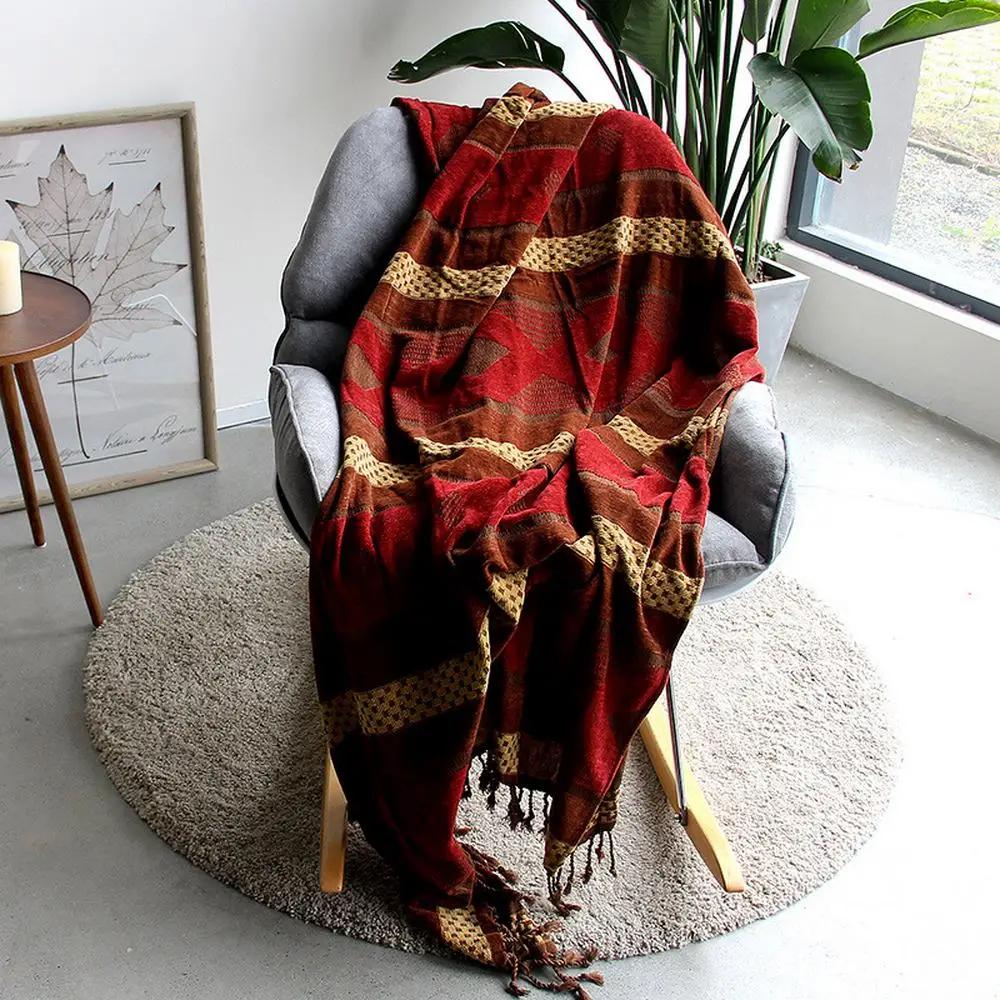 Bohemian Chenille Plaids Blanket Colorful Sofa Decorative Throws On Sofa/Bed Large Cobertor Blanket With Tassel