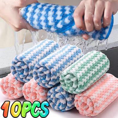 Double-sided Fleece Dishcloths Super Absorbent Cleaning Cloths Scouring Pads Kitchen Washing Dish Rags Glass Windows Wipe Towel