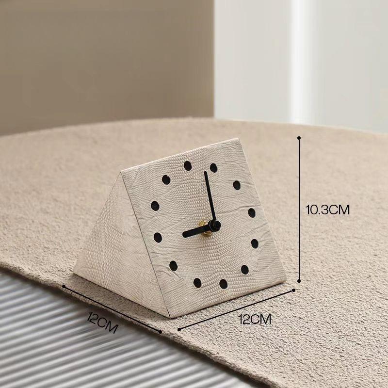 

Geometric Leather Table Clock Minimalist Retro Style For Office Desk Bedroom Nightstand Modern Home Decor Gift Idea