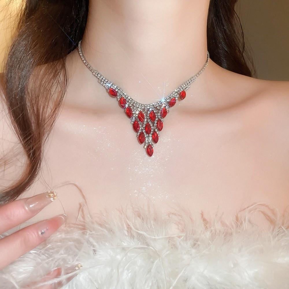 2 pieces Water Drop Rhinestone Jewelry Set Inlaid Crystal Necklace Set  Banquet