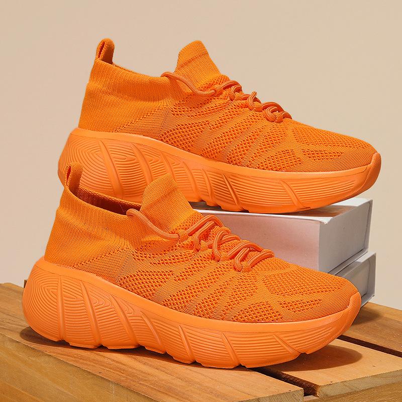 Spring Knit Socks Shoes Men Orange Sneakers Mesh Platform Men's Casual Sneakers Mens Breathable Running Shoes Women Sports Shoes