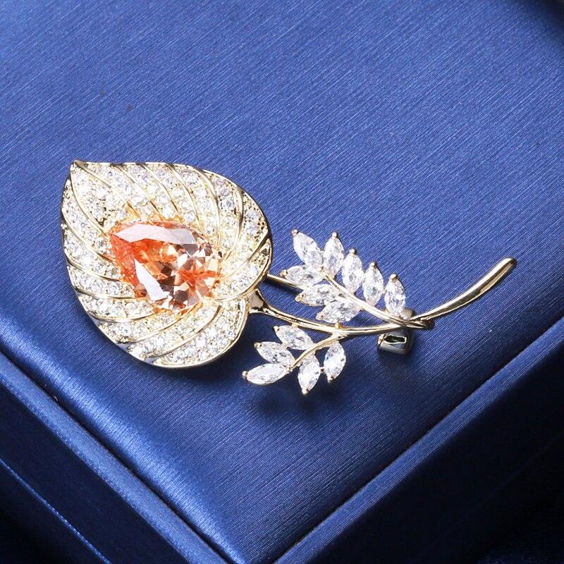 Blucome Luxury Flower Brooch Plant Copper Pins Women's Brooch for Coat Suit Bag Hijab Pins New Year Gift