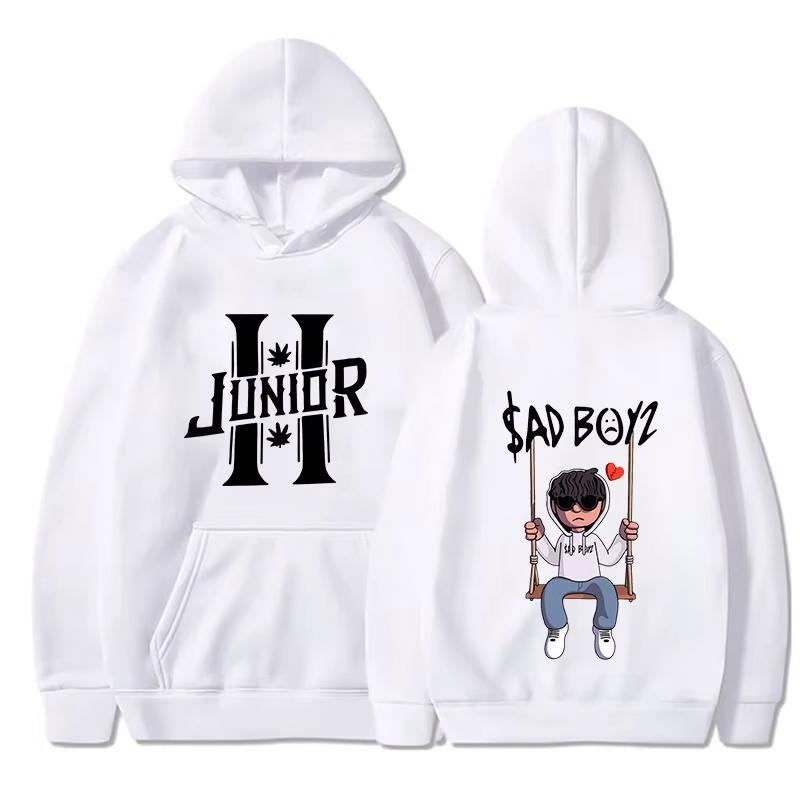 Interesting boy swinging logo printed hoodie