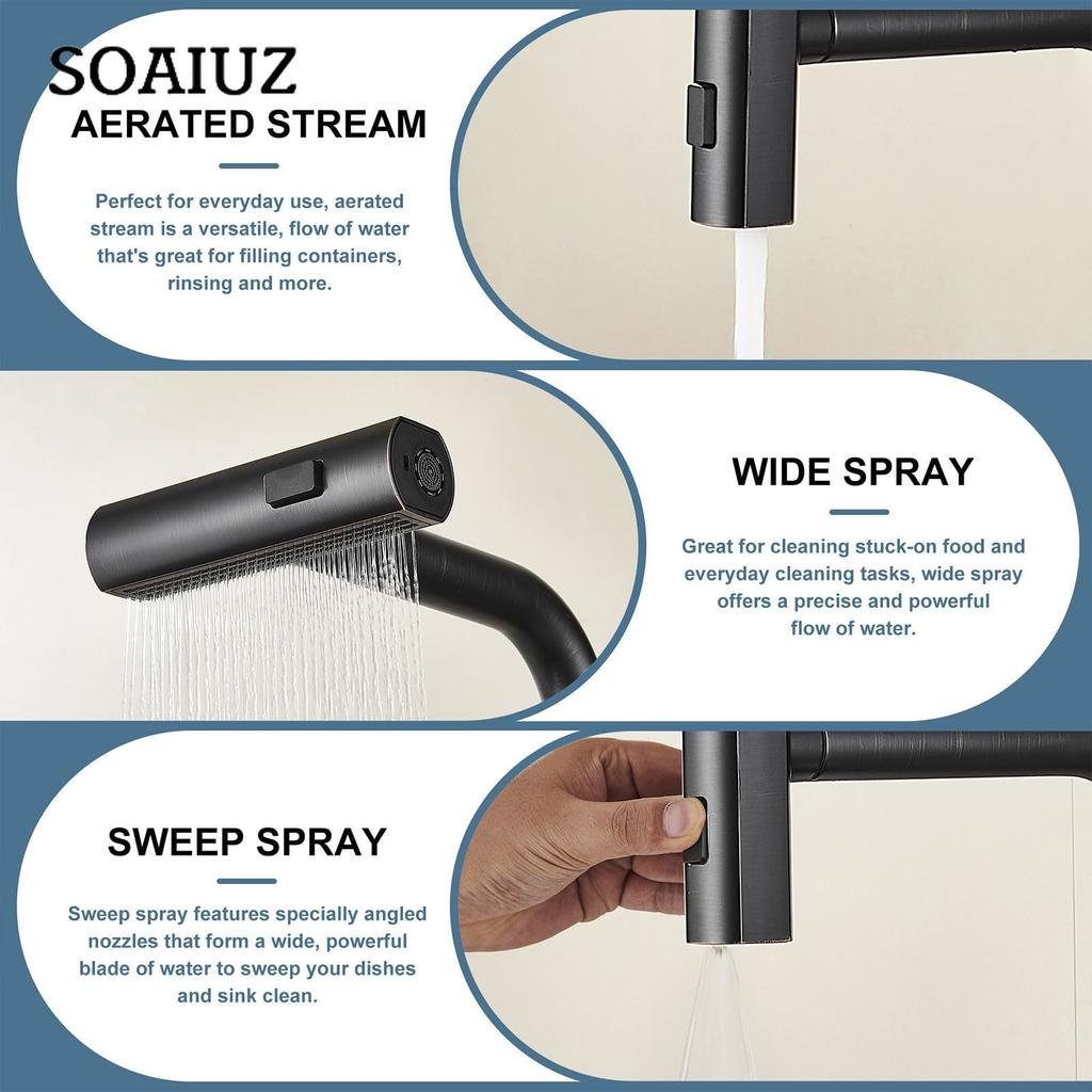 Kitchen Faucet with Pull Down Sprayer, Black Waterfall Touch Single Hole Stainless Steel Kitchen Sink Faucet American Standard