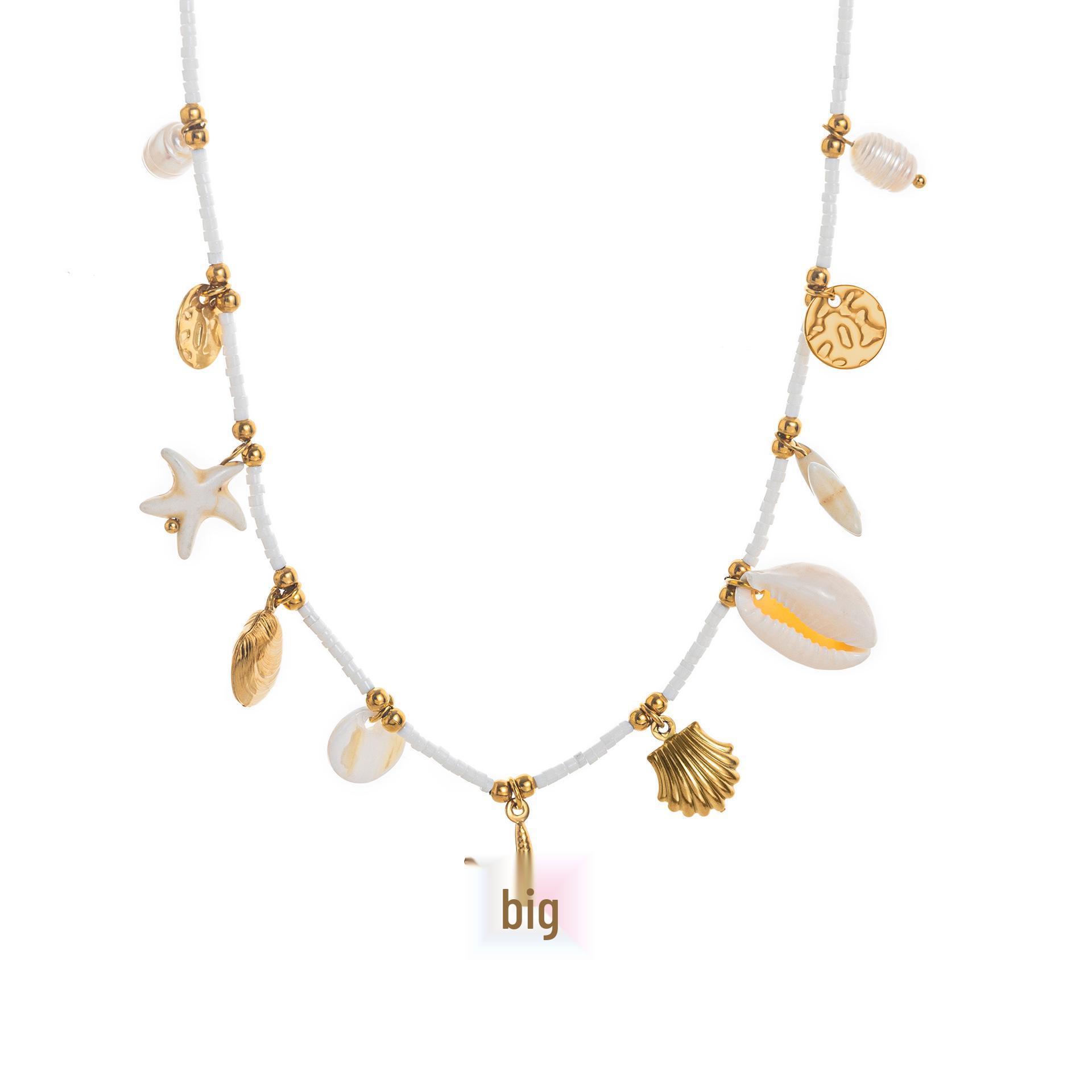 Bohemian Faux Pearl Seashell & Starfish Pendant Necklace