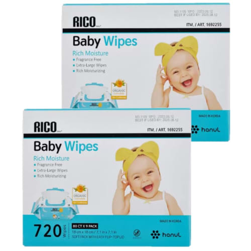 

RICO Baby Wipes, 80 count, 1 pack, Large, Thick, Unscented, Costco [Pack of 18 (2 cases)]