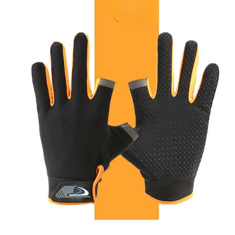 New Spring and Summer Thin Gloves Outdoor Fishing Sun Protection Dew Two Fingers Luya Mesh Breathable Half Finger Fishing Gloves