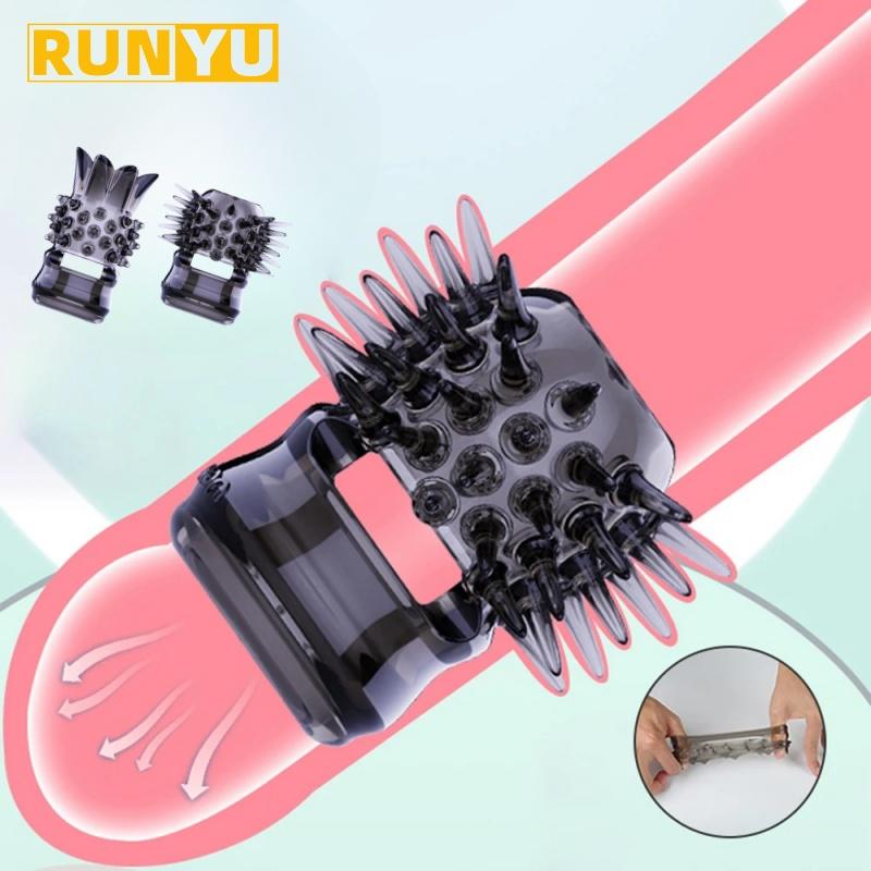 Penis Extender Sleeve Reusable Condoms TPE Glans Spike Dick Enlargement Cock Ring Erection Erotic Sex Toys for Men 18+