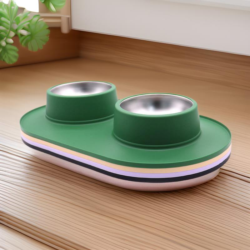 Large Capacity Stainless Steel Double Dog Bowl Removable Drinking Feeding Cat Bowl with Non-slip Mat Pet Food Storage Container