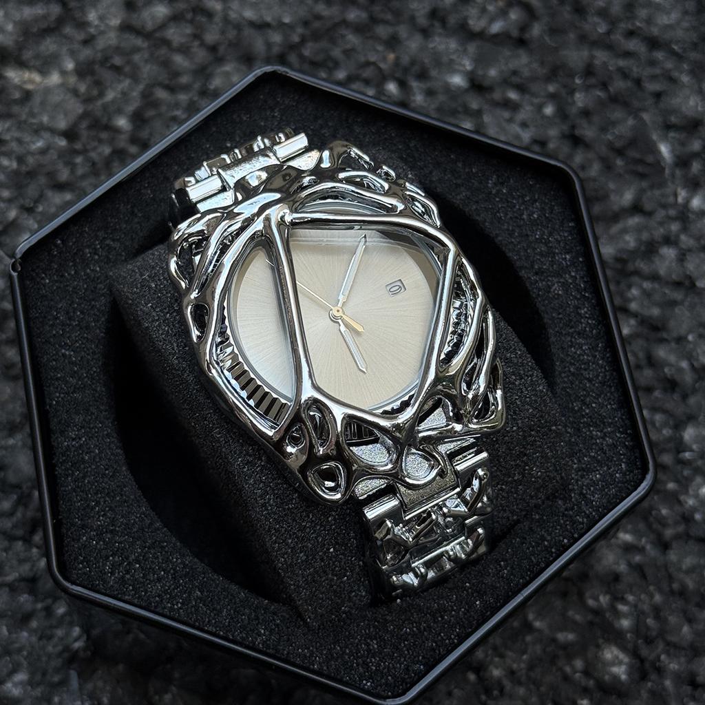 Gotisch Y2K Alabasten Horloge – Spinnenweb Wijzerplaat, Waterdicht Kwarts Uurwerk, Unisex Retro Tijdstuk minder