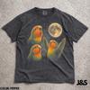 Drei Agaporniden Mond Shirt, Lustiges Vogel T-Shirt, Retro Papageien T-Shirt, Vintage Mond Grafik T-Shirt, Geschenk für Agaporniden Liebhaber