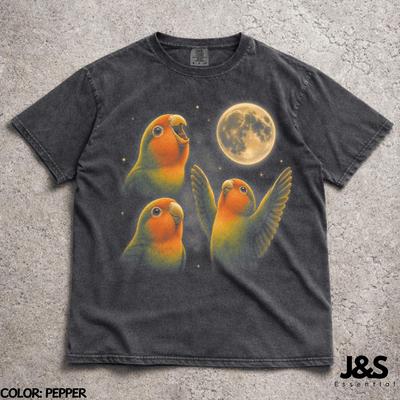 Three Lovebirds Moon Shirt, Funny Bird Tee, Retro Parrot Tshirt, Vintage Moon Graphic Tee, Lovebird Lover Gift