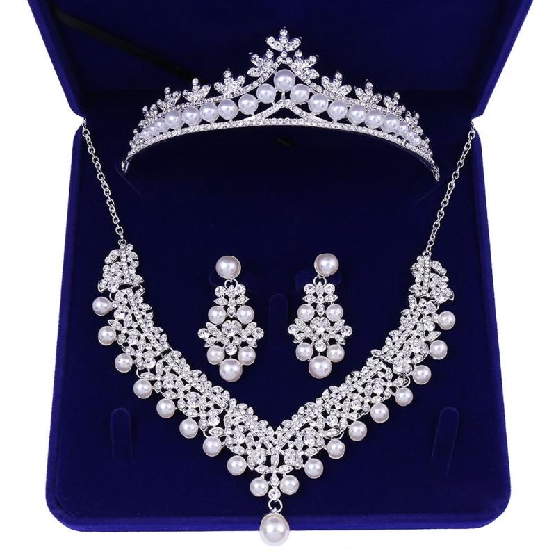 

Rhinestones Bridal Jewelry Sets for Women Necklace and Earrings Set for Wedding with Crystal Tiara Gift Box Included 1