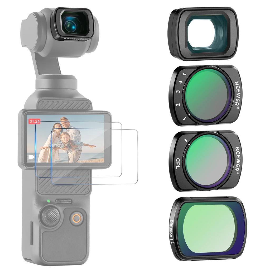 NEEWER 0.75X Wide Angle Lens Compatible with DJI OSMO Pocket 3 Creator Combo Accessories Magnetic Coated Action Camera Lens