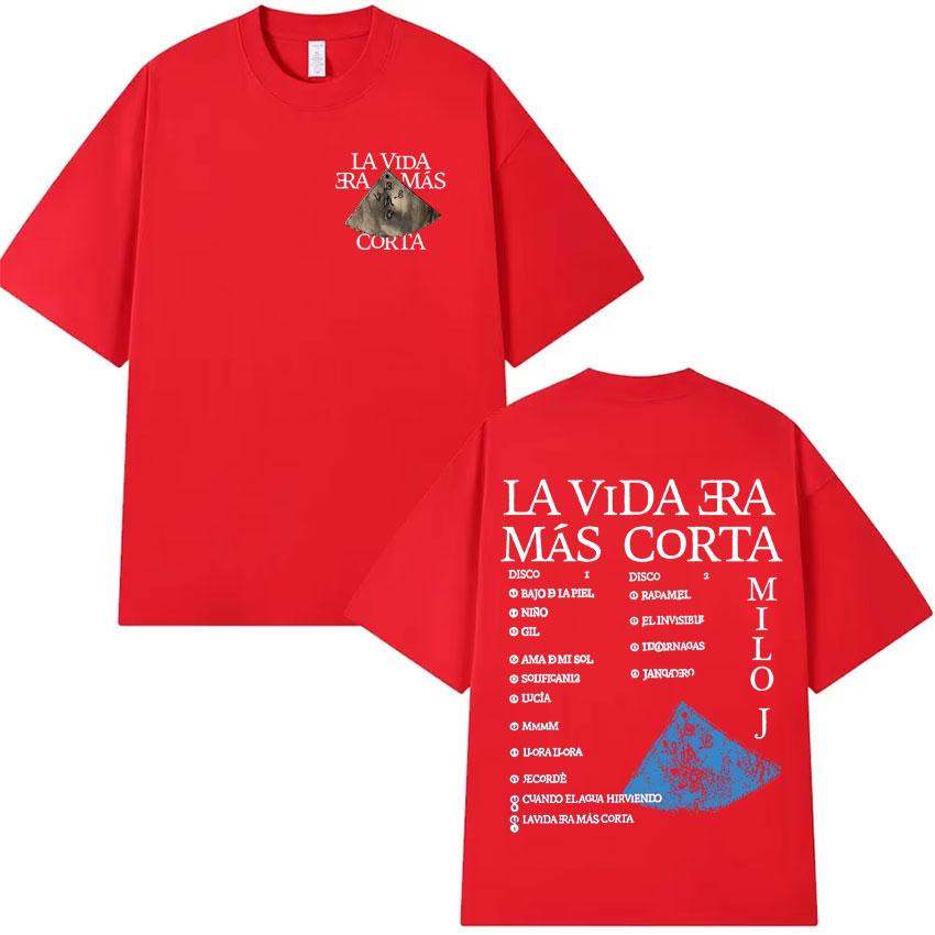 Rapper Milo J La Vida Era Mas Corta NEW Album Double Sided Fashion Tshirts Mens Gothic Clothes Shortsleeved Oversized Tshirt S
