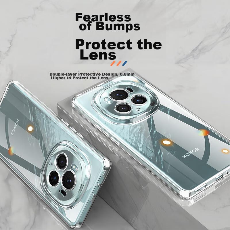 HotFire Phone Case for Honor Magic6Pro, Honor Magic6 Pro Protective Cover, Shockproof Silicone Upgraded Lens Full Protection Frame - Transparent