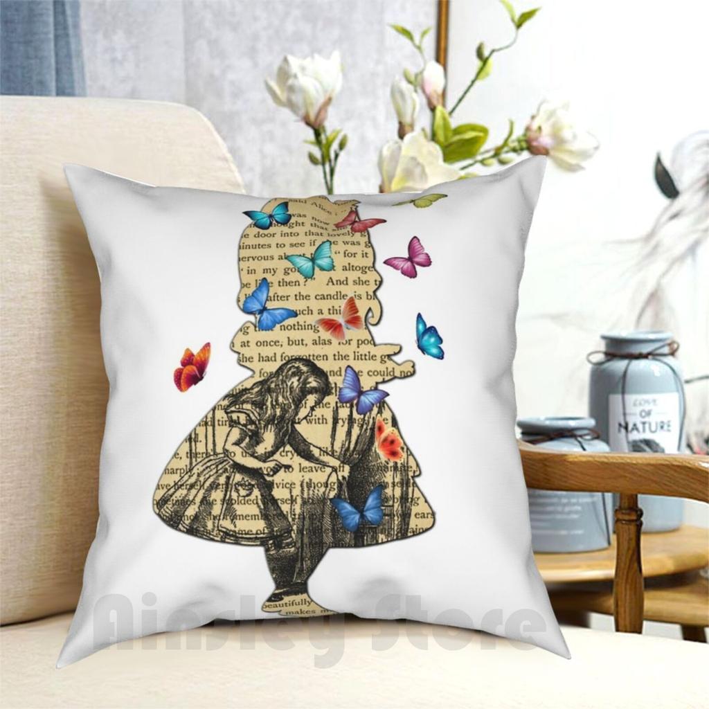 Alice InVintage Book Pillow Case Printed Home Soft Throw Pillow Follow White Rabbit Typography Text Quote Books Nature