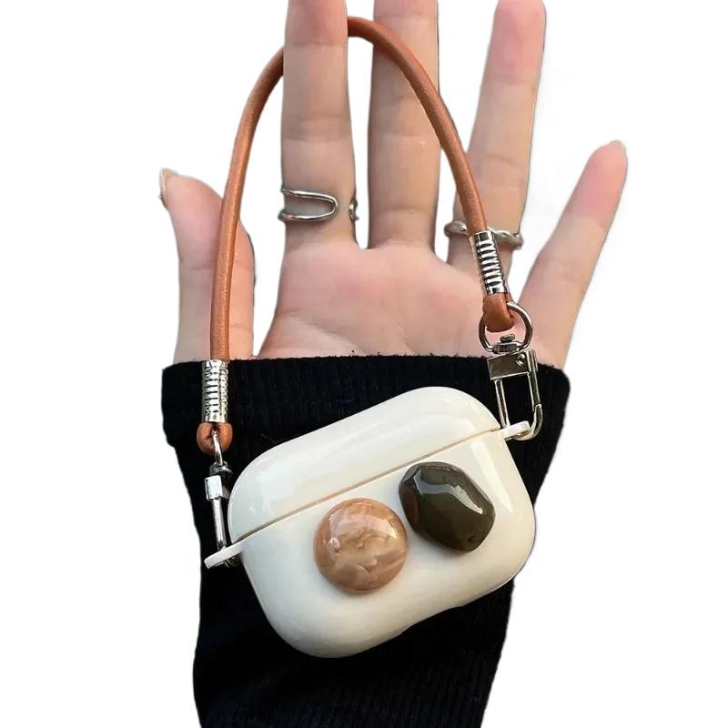 Niche Creative Geometric Gem Bluetooth Protective Case TPU with Lanyard Portable Earphone Case Compatible with AirPods 1/2 3 Pro