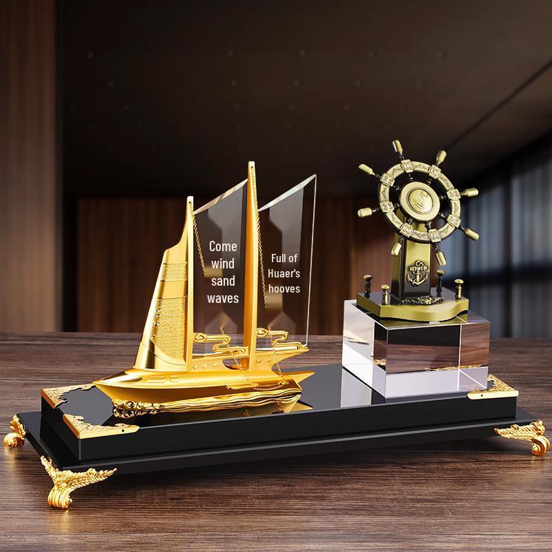Elegant Crystal Sailboat Pen Holder: High-End Office or Housewarming Gift Decoration