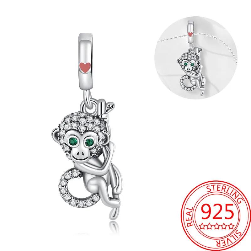 Elegant Copper Little Monkey Embracing Red Heart Pendants Fits Bracelets Necklace Party Pairing With Handmade Gift