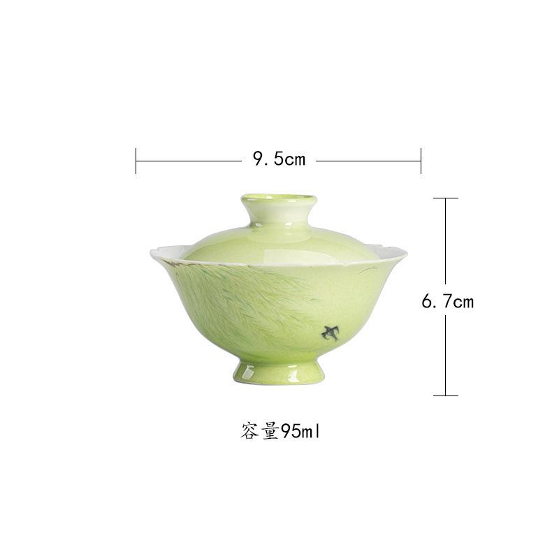 

95ml Hand Drawn Willow Swallow Flower Mouth Gaiwan Aesthetic Tea Tureen Tea Bowl With Lid Kit Tea Maker Cover Bowl For Tea Gift