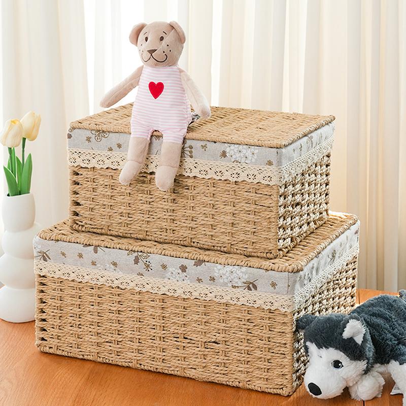 Household Rattan Woven Storage Box For Toys Snacks And Miscellaneous Items Desktop Cosmetic Storage Box