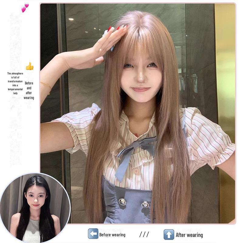 "Age-Defying Layered Long Wig In Pink Brown [Tiramisu Cake]"
