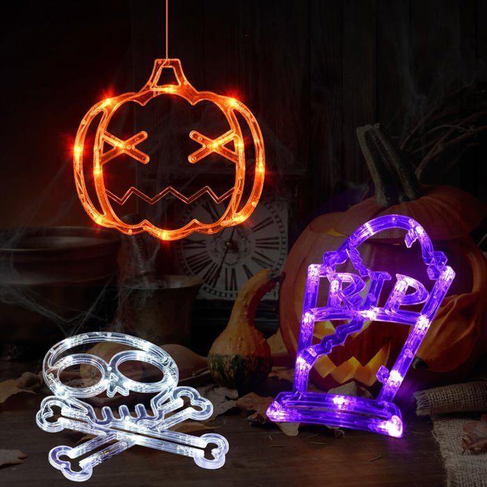 Guirlandes lumineuses LED - AIMOONSA - Citrouille/Crâne/Tombe - 3 pièces - Minuterie 6h/18h - Piles AAA