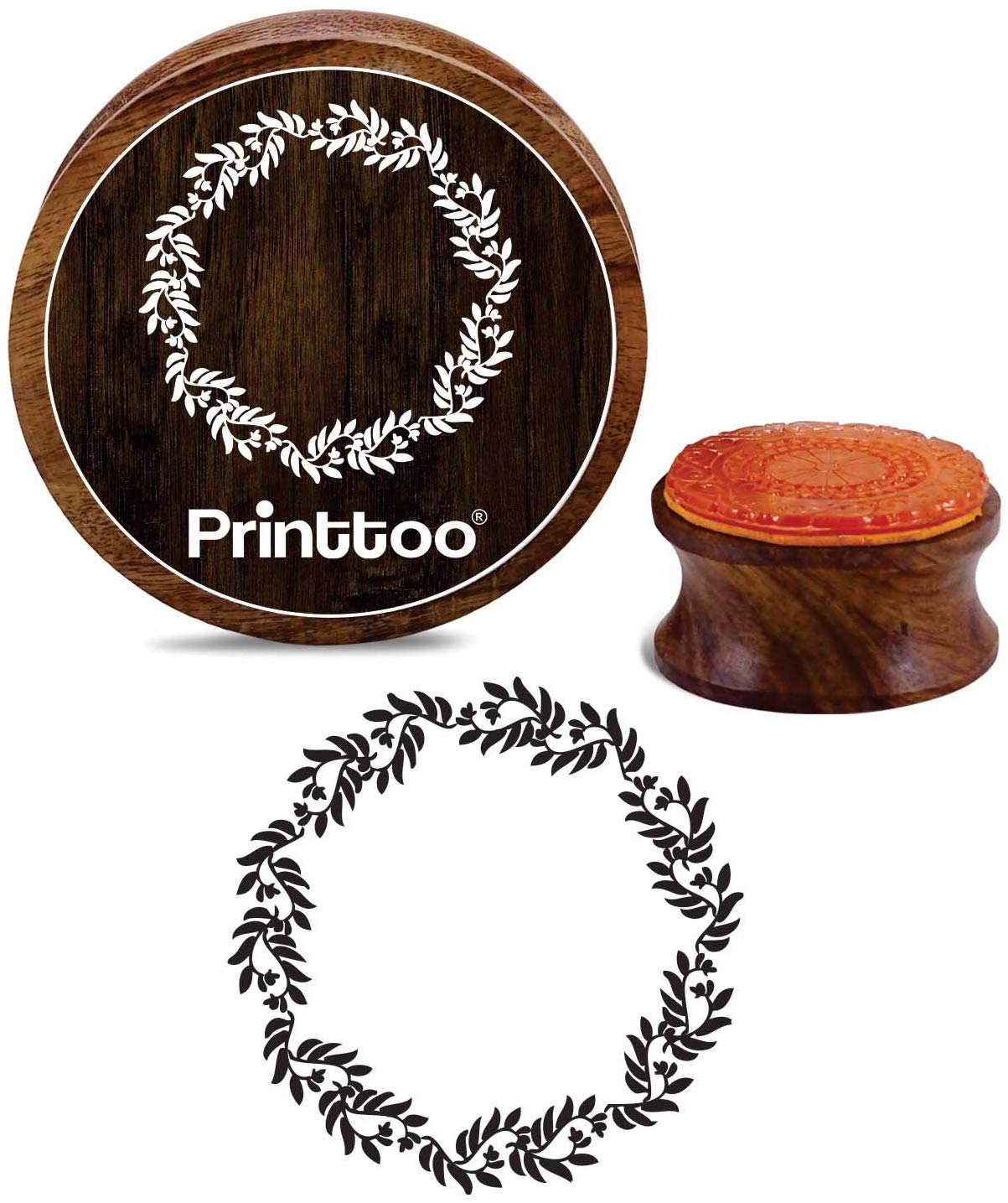 

Printtoo Круглий Вінок з Квітів Дерев яний Гумовий Штамп Скрапбукінг Крафт Текстильні Штампи-3 2 Inch Diameter коричневий