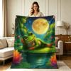 All Season Soft Flannel Blanket with Cute Frog Night Pond Lotus Print Warm Cozy Throw Blanket for Couch Sofa Bedroom Living Room Home Decor