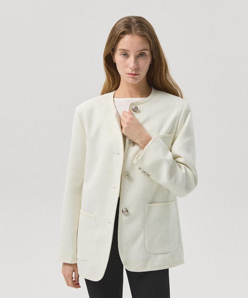 Ahre Rielle Slub Tweed Oversized Jacket_White