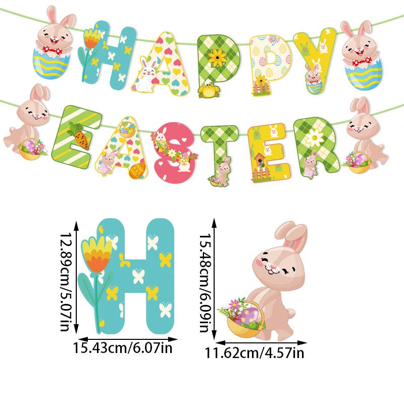 Happy Easter Banner Colorful Bunny Easter Eggs Carrot Banner Garland Signs Spring Themed Easter Day Decorations for Home
