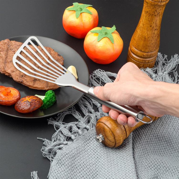 LsCook Household Stainless Steel Steak Fish Spatula Multi-Functional Slanted Strainer Spatula 32.5 x 8cm