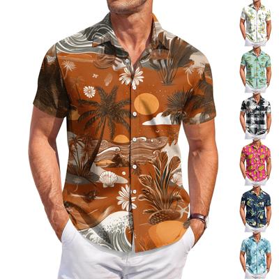 Men's Casual Loose Fit Hawaiian Short Sleeve Shirt Button Down Tropical Print Lightweight Summer Shirt for Beach Vacation and Daily Wear