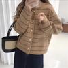 French Striped Knitted Cardigan Women's Winter Loose Outer Wear Round Neck Vintage Sweater Coat